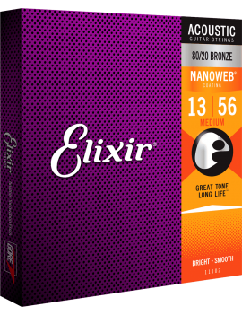 Elixir 11102 Nanoweb cordes acoustiques 80/20 bronze medium 13/56
