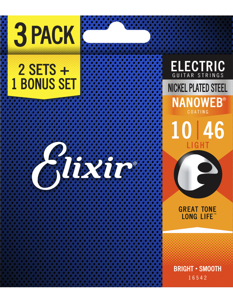 Elixir 16542 pack de 3 jeux Electric Nanoweb 10-46