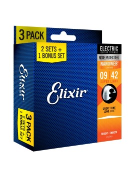 Elixir 16540 pack de 3 jeux electric nanoweb 9-42