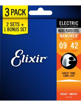 Elixir 16540 pack de 3 jeux electric nanoweb 9-42