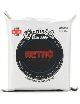 Martin MM12PK3 pack 3 jeux Retro Acoustic cordes acoustiques monel light 12/54