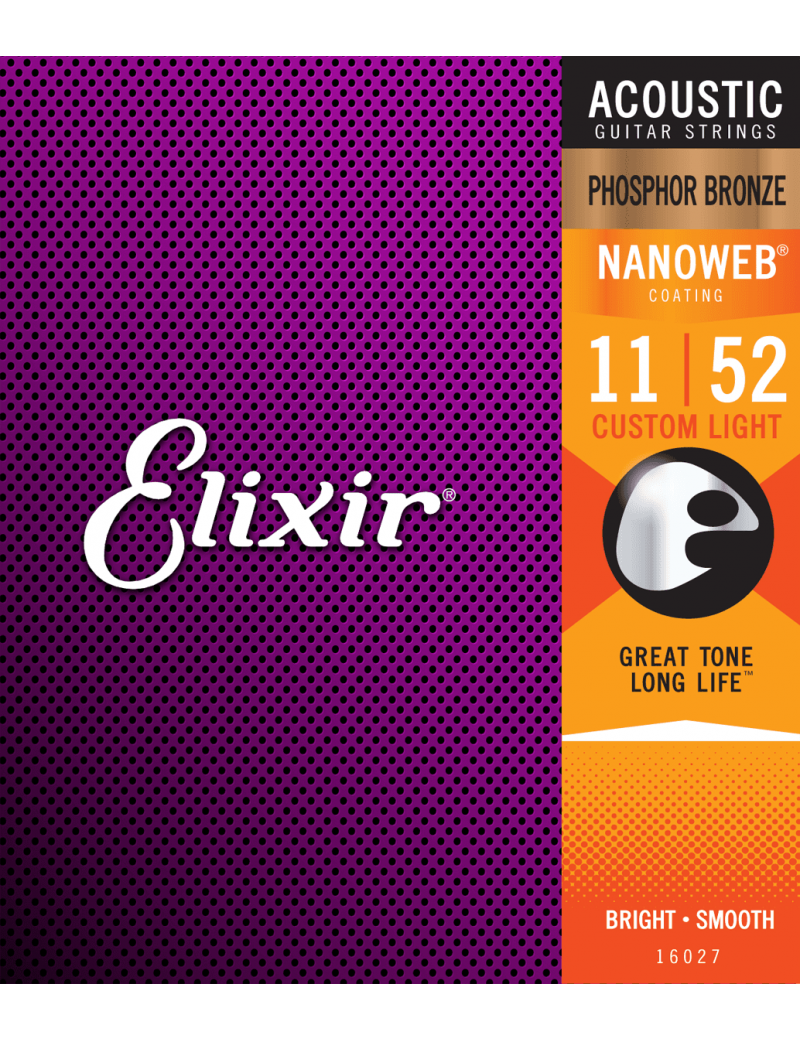 Elixir 16027 Nanoweb cordes acoustiques Phosphore Bronze custom light 11/52