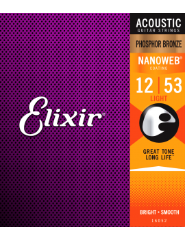 Elixir 16052 Nanoweb cordes acoustiques Phosphore Bronze light 12/53
